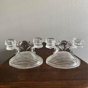 Pair Of Vintage 1920-1930’s Clear Glass Double Candelabras
